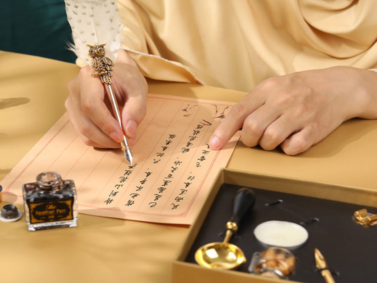 Set da scrittura - penna con pennino, inchiostro e set per sigilli, personalizzabile con incisione