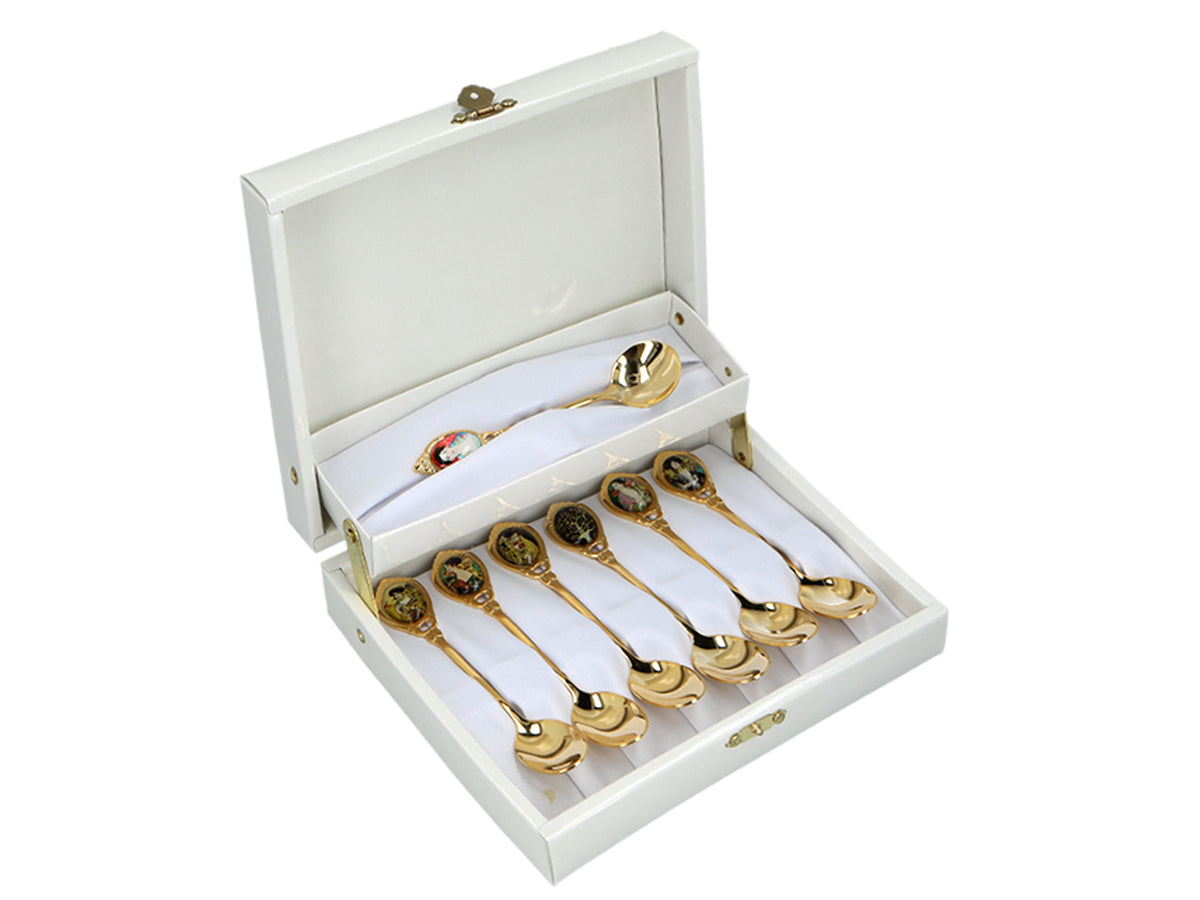 Set di 6 cucchiaini rivestiti in oro 24K con 1 cucchiaino da zucchero