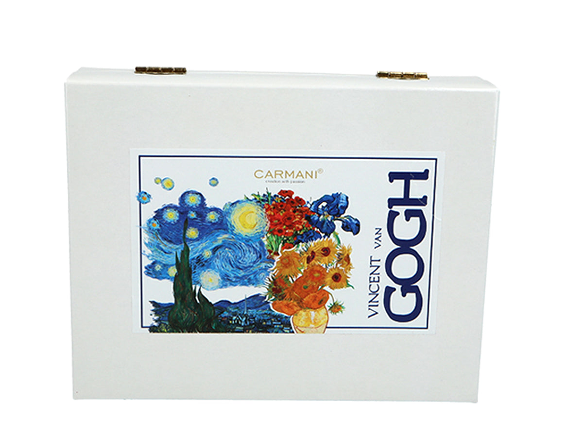 Set di 6 cucchiaini rivestiti in oro 24K con 1 cucchiaino per lo zucchero - V. van Gogh, assortiti, personalizzabili con incisione, elegante confezione regalo, dimensioni 13 cm