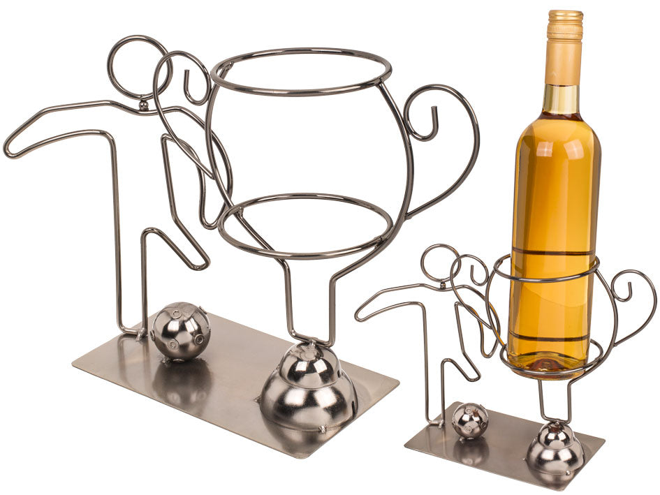 Portabottiglie in metallo Calcio da campioni, personalizzabile con incisione, altezza 20 cm