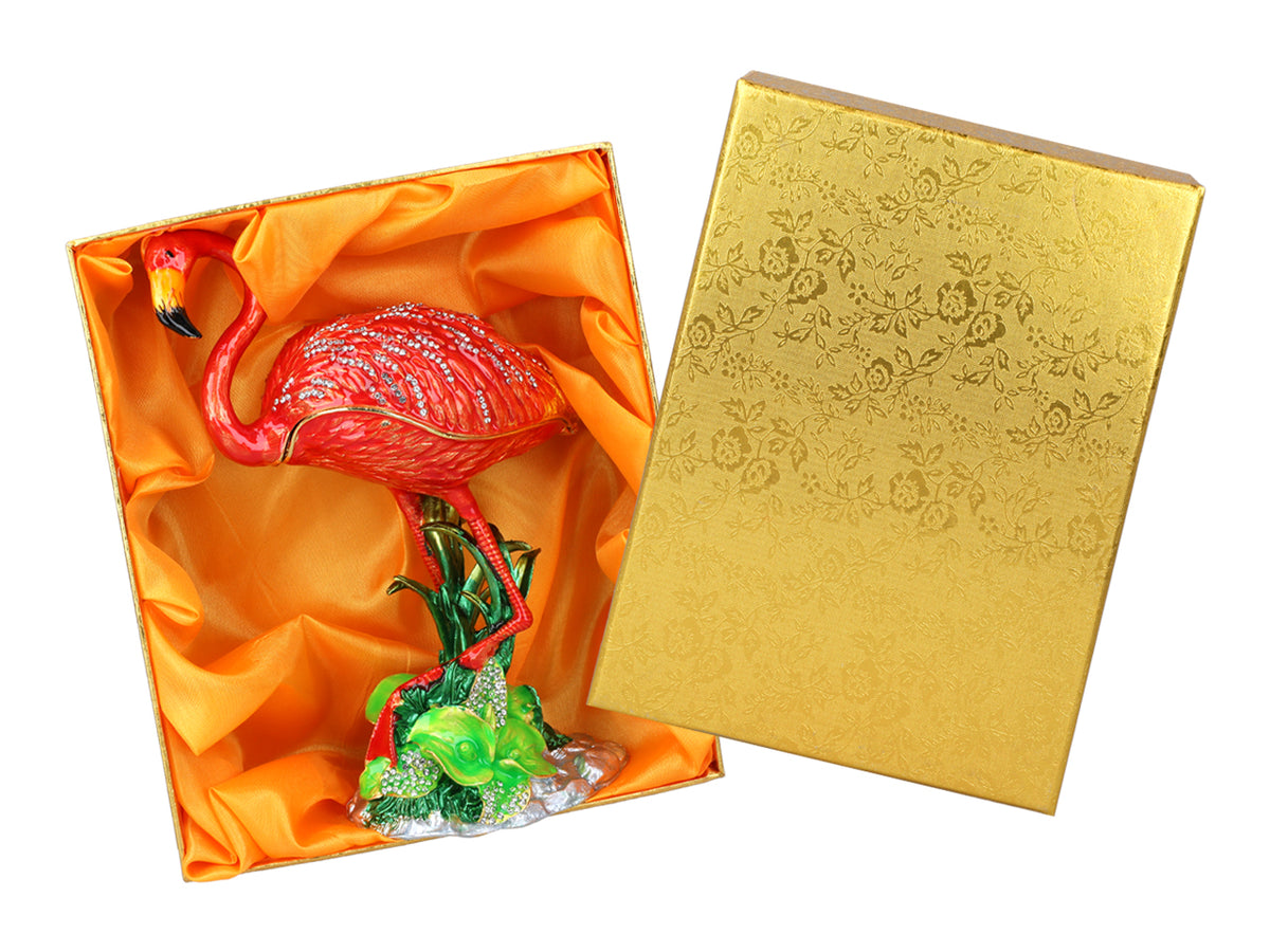 Scrigno metallico Fenicottero, personalizzabile con incisione, decorativo, ideale come regalo, altezza 22 cm