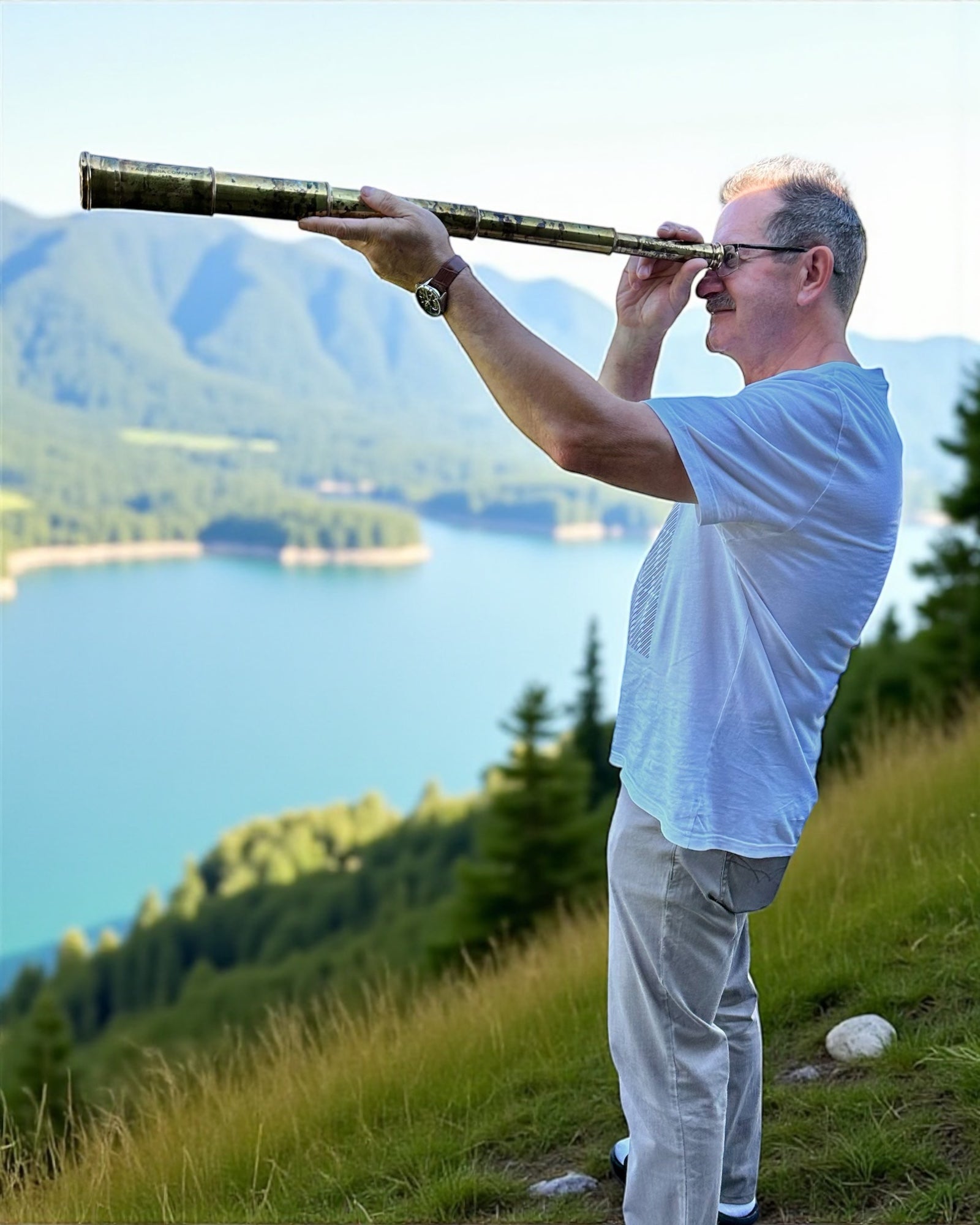 Cannocchiale Reale "Voyager 1818" – Esclusivo, in ottone, 83 cm, fatto a mano, con custodia in vera pelle – Edizione da collezione, personalizzabile con incisione per regalo