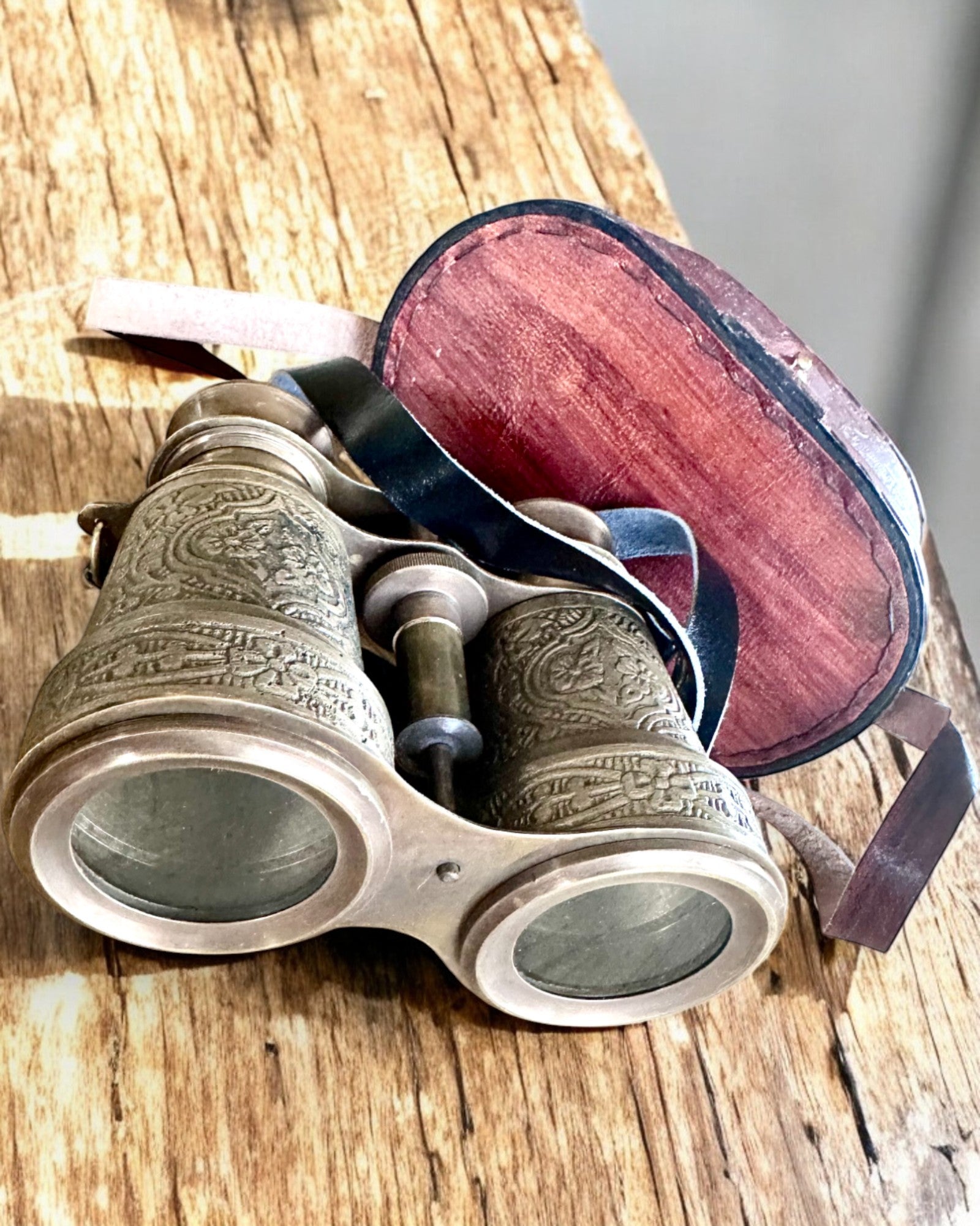 Binocolo con custodia in pelle Victorian's Eye, 11 cm in ottone, decorato a mano, personalizzazione con incisione per regalo