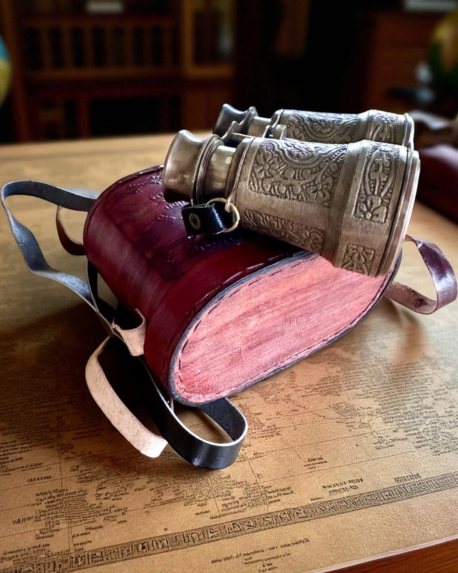 Binocolo con custodia in pelle Victorian's Eye, 11 cm in ottone, decorato a mano, personalizzazione con incisione per regalo