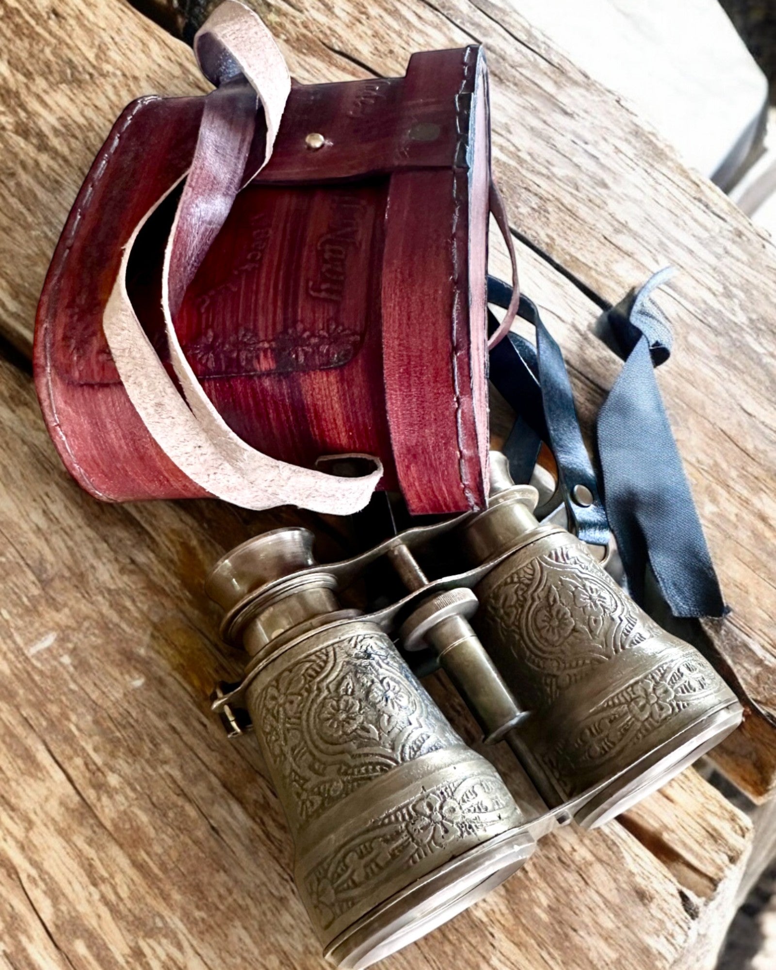 Binocolo con custodia in pelle Victorian's Eye, 11 cm in ottone, decorato a mano, personalizzazione con incisione per regalo