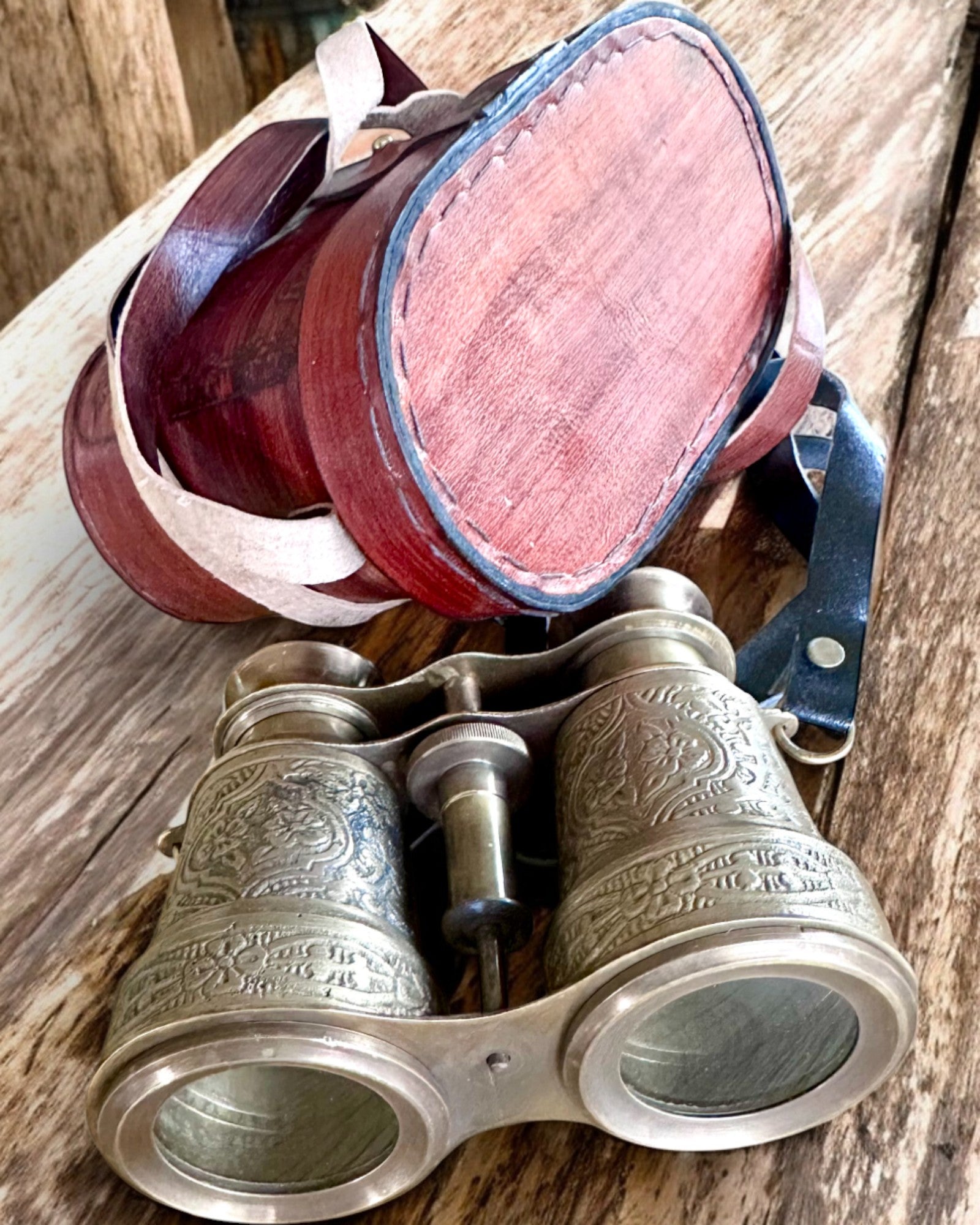 Binocolo con custodia in pelle Victorian's Eye, 11 cm in ottone, decorato a mano, personalizzazione con incisione per regalo