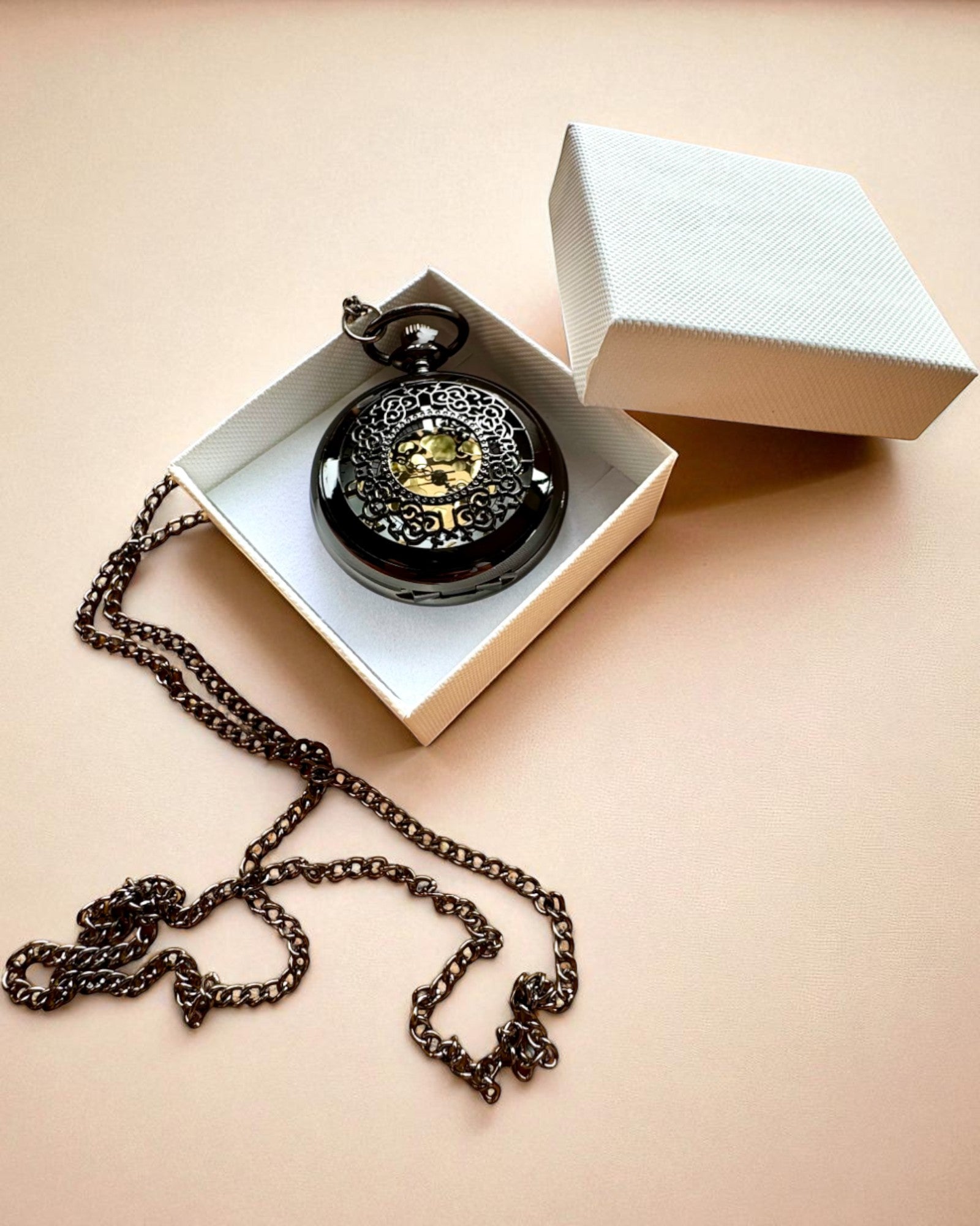 Orologio da Tasca Nero "Midnight Elegance", personalizzazione per regalo con incisione