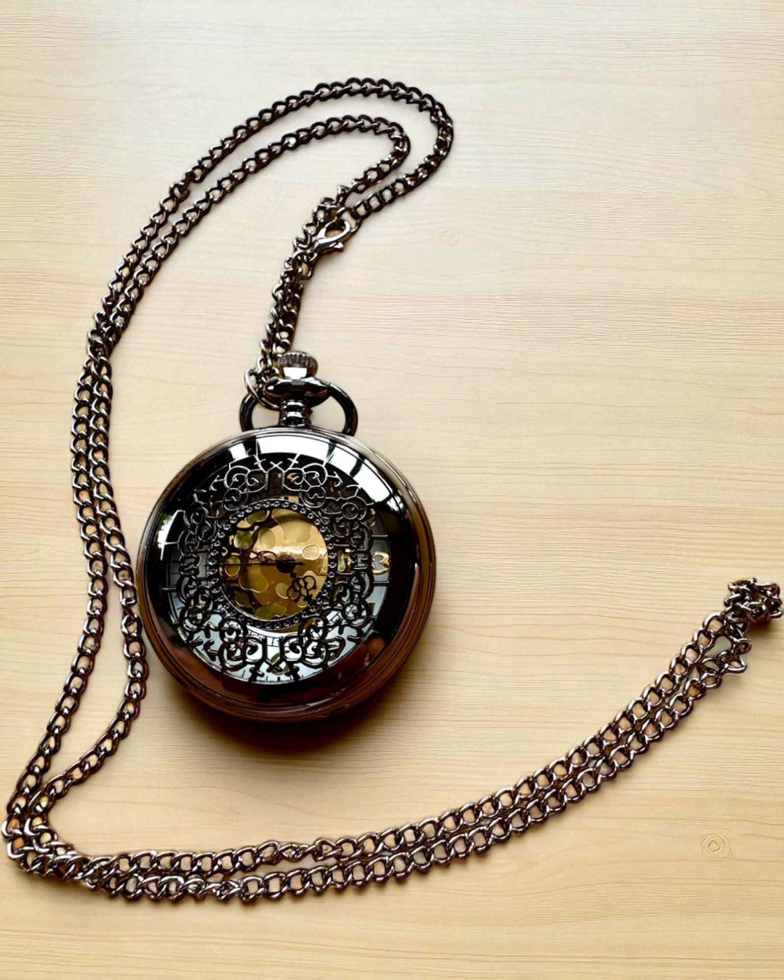 Orologio da Tasca Nero "Midnight Elegance", personalizzazione per regalo con incisione