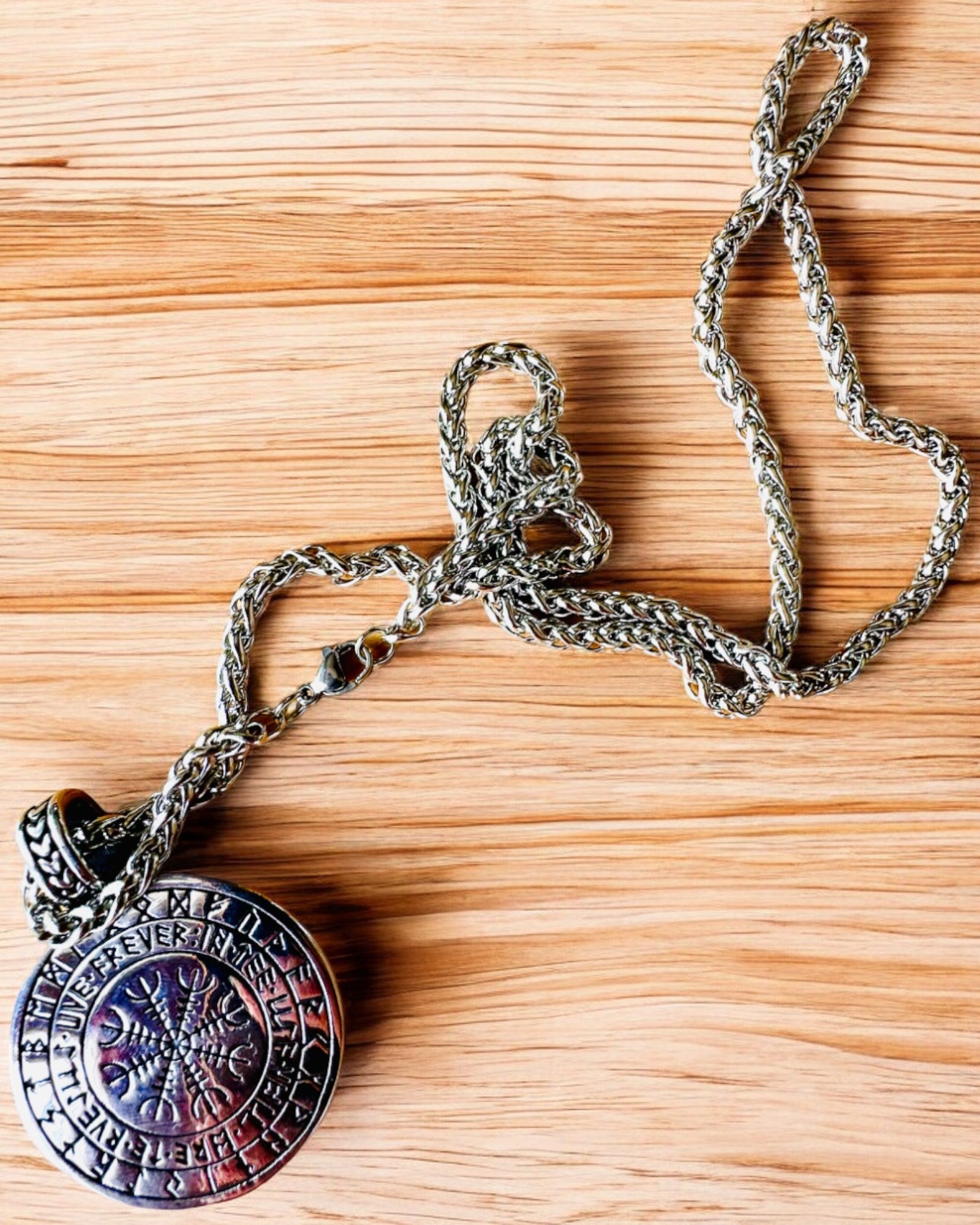 Collana "Albero della Vita" in acciaio inossidabile con personalizzazione, con simbolo Aegishjalmur, (Elmo del Terrore)