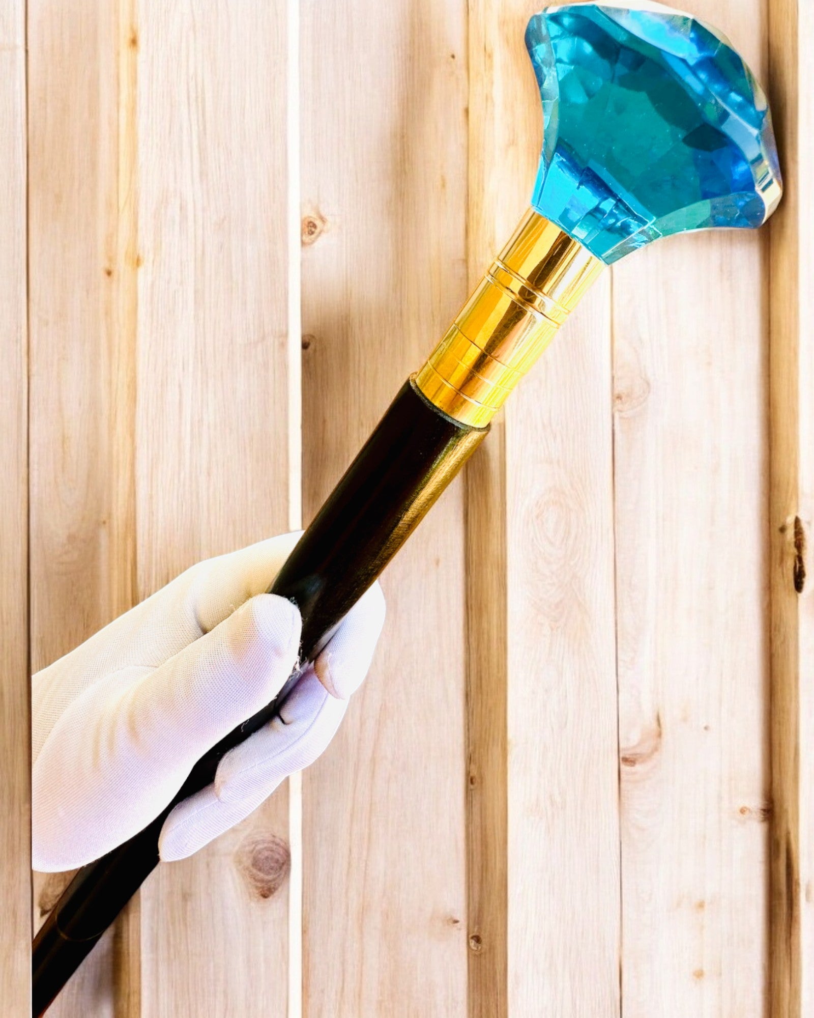 Bastone da passeggio "Diamante Blu" - In legno, realizzato a mano, possibilità di incisione