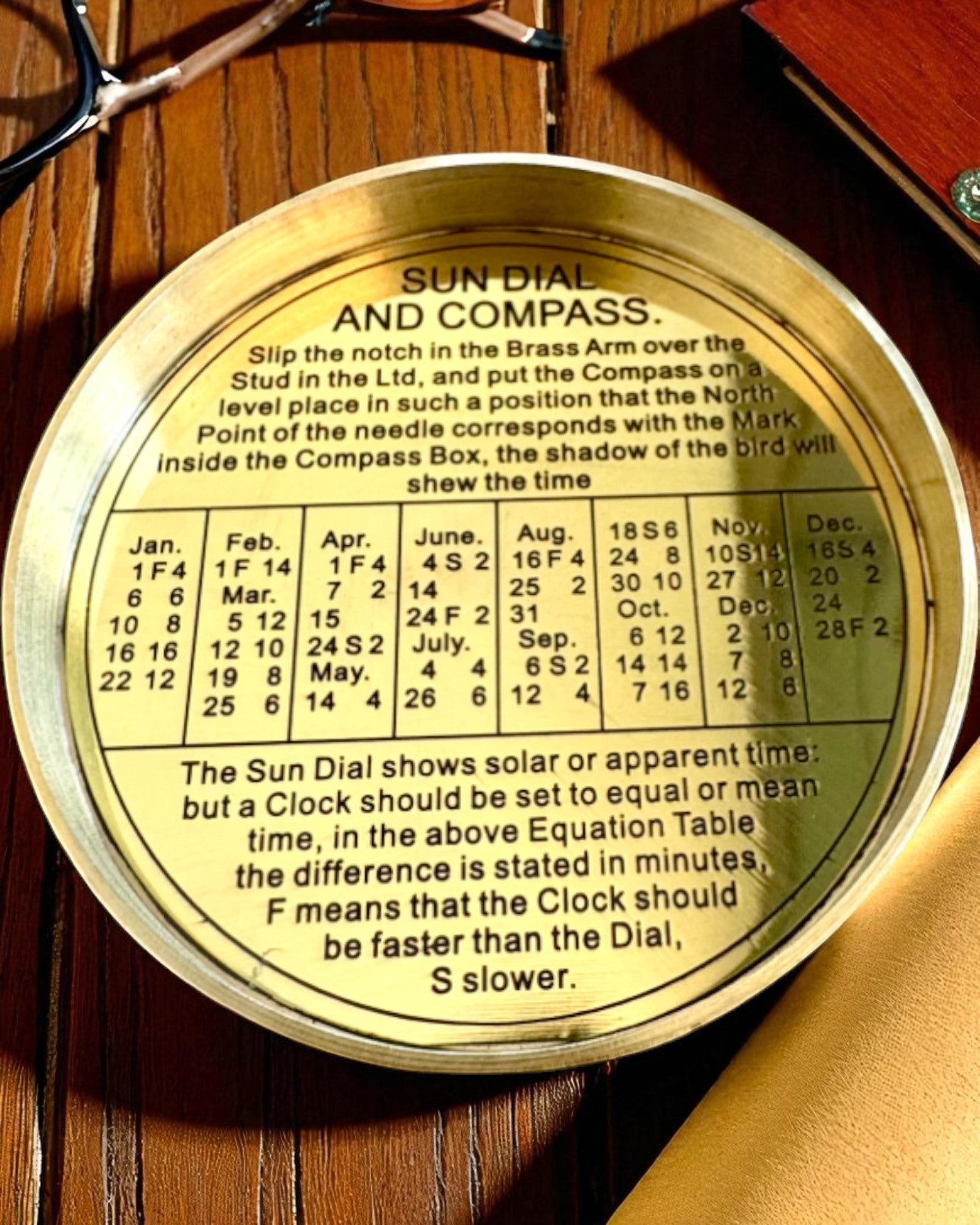 Bussola Solare Voyager 7cm – orologio solare in ottone con bussola, personalizzazione con incisione per regalo