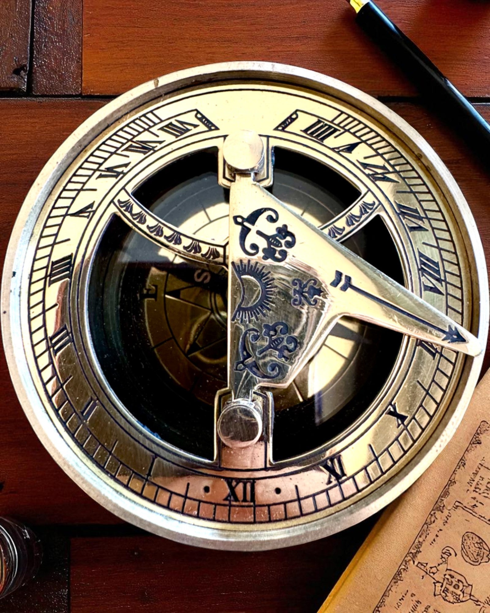 Bussola Solare Voyager 7cm – orologio solare in ottone con bussola, personalizzazione con incisione per regalo