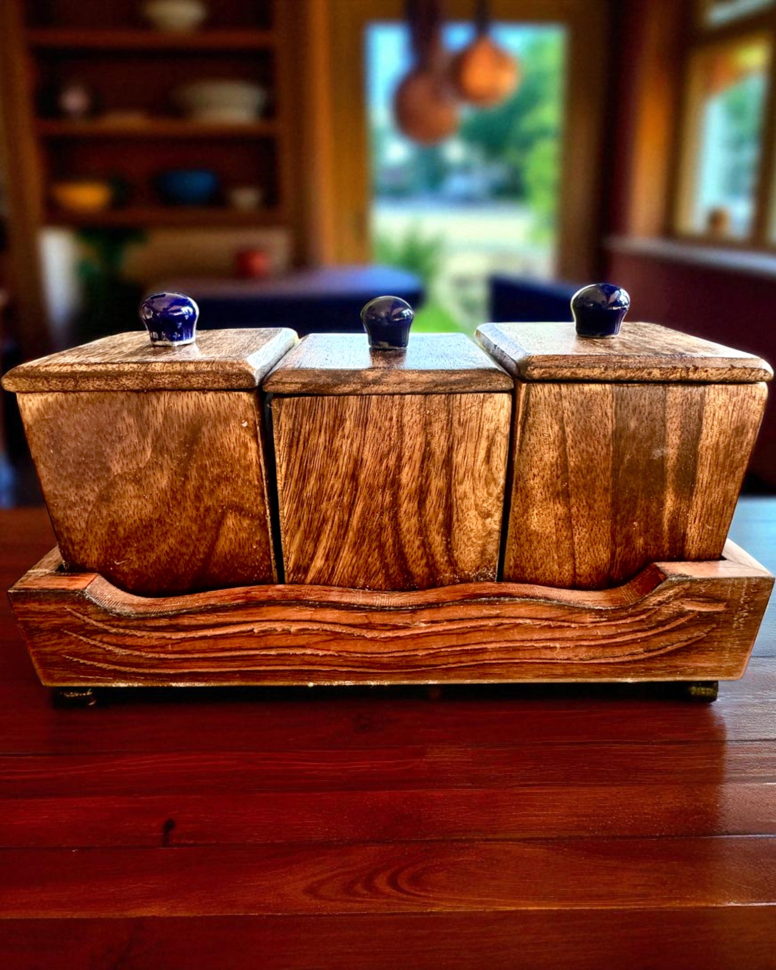 Set Royal Trio – Tè, Caffè, Zucchero in legno di Shisham, fatto a mano, con opzione di incisione per regalo