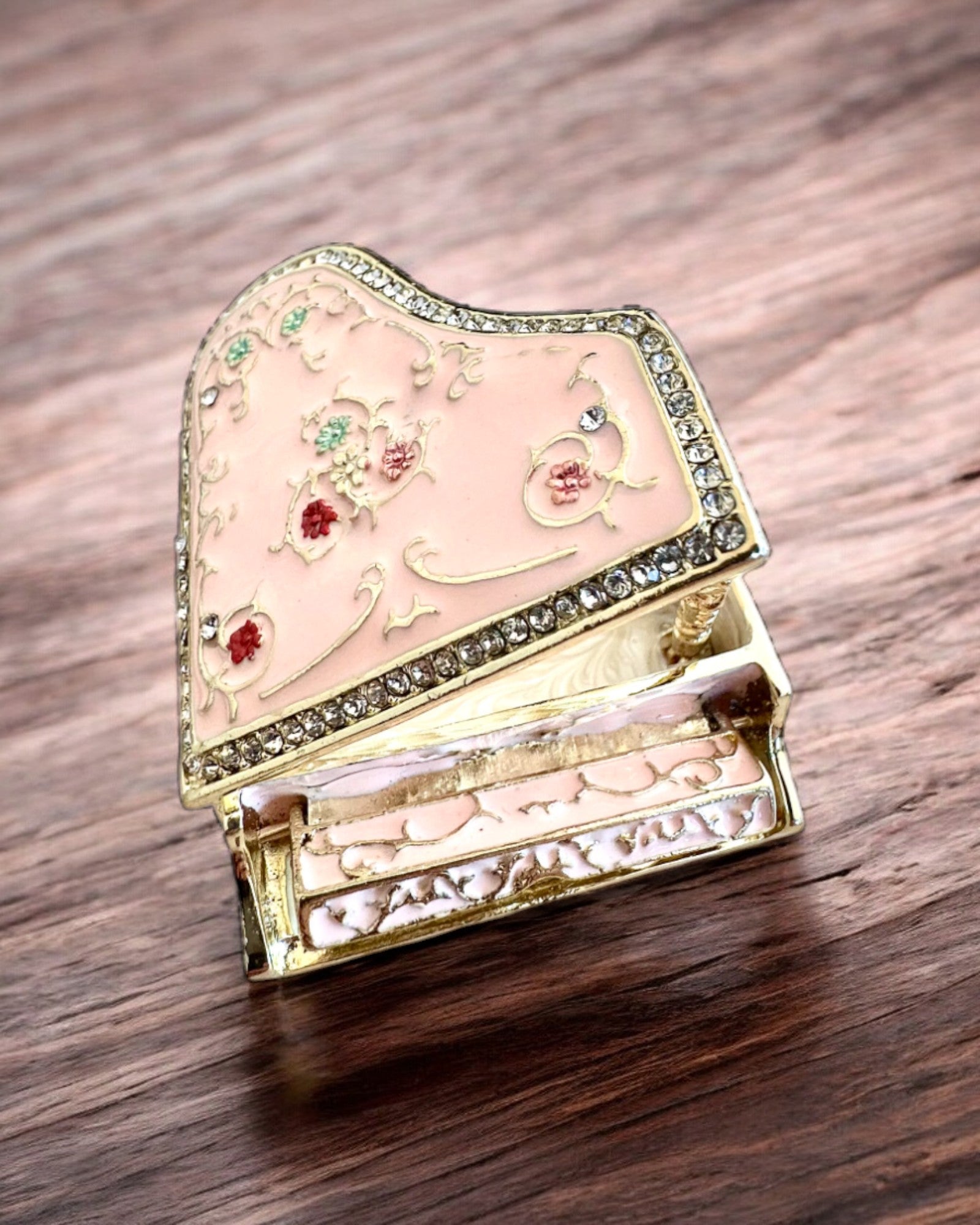 Elegante cofanetto portagioie "Mini Pianoforte - rose classiche" - con opzione di incisione per regalo