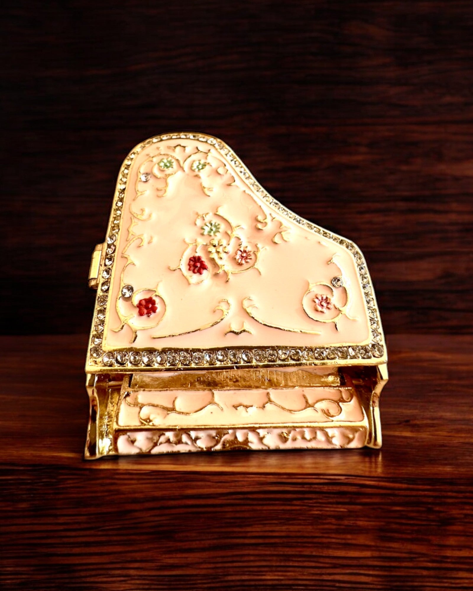 Elegante cofanetto portagioie "Mini Pianoforte - rose classiche" - con opzione di incisione per regalo