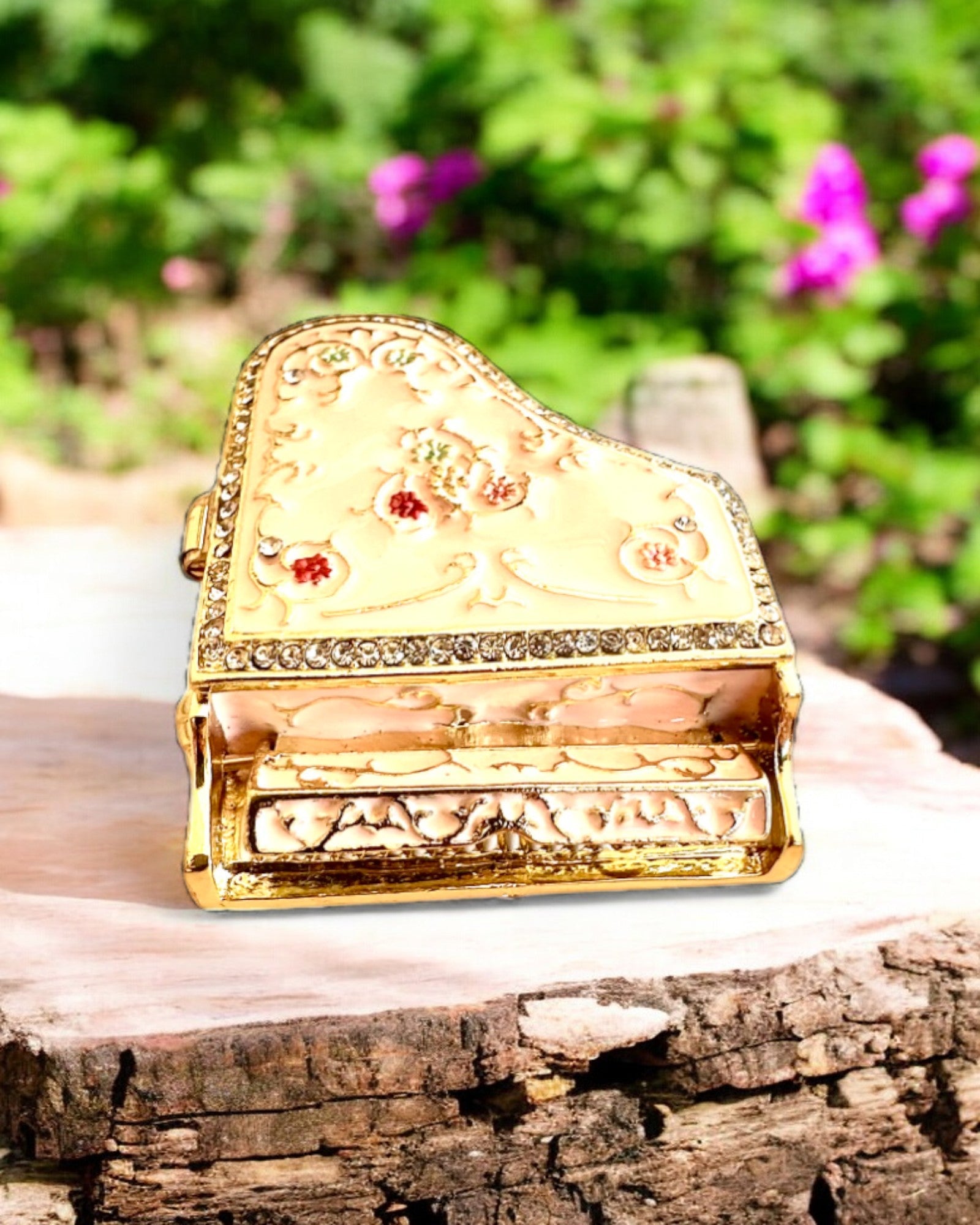 Elegante cofanetto portagioie "Mini Pianoforte - rose classiche" - con opzione di incisione per regalo