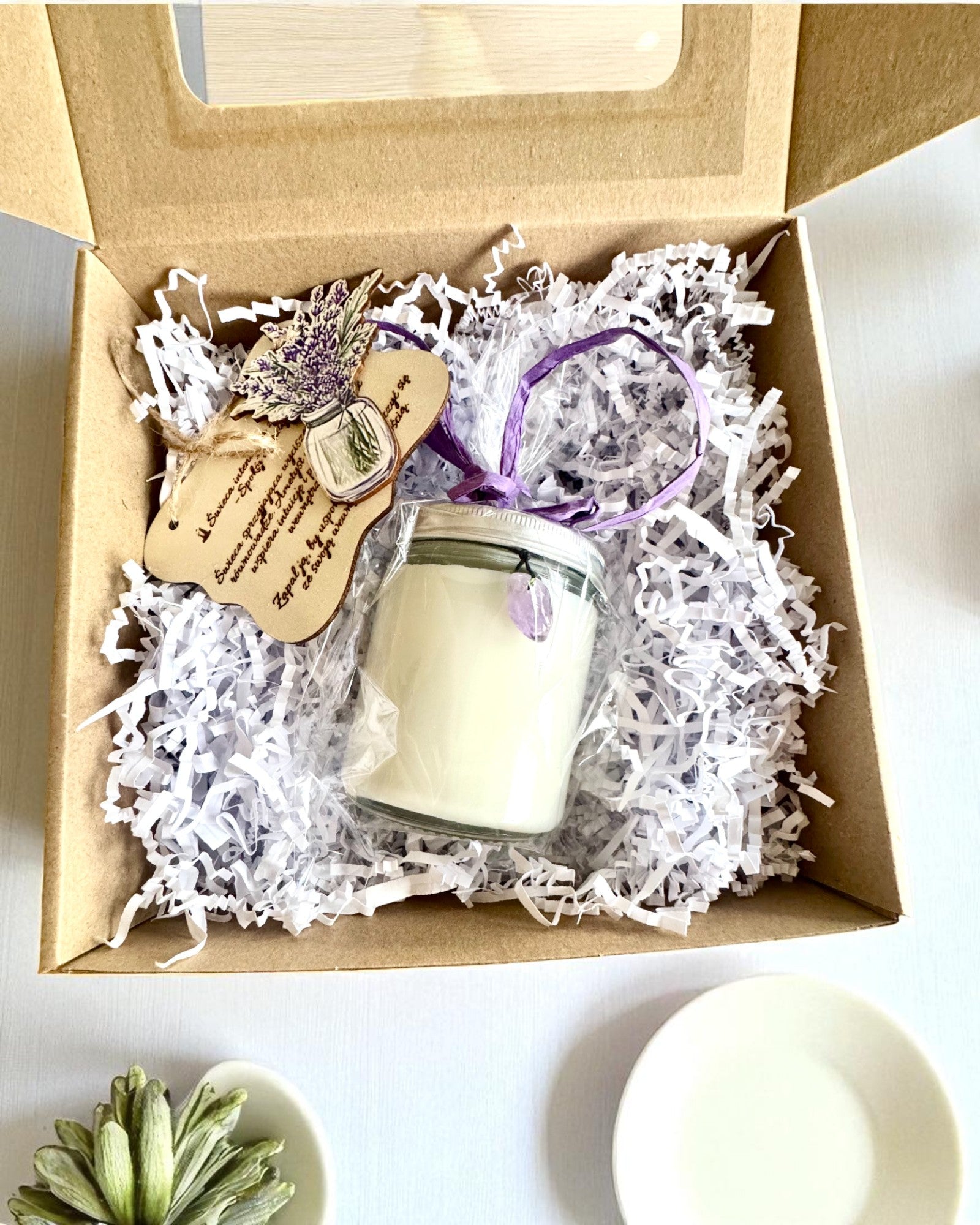 Candela di soia intenzionale Ametista – calma, armonia e purificazione, 250 ml, possibilità di personalizzazione per regalo