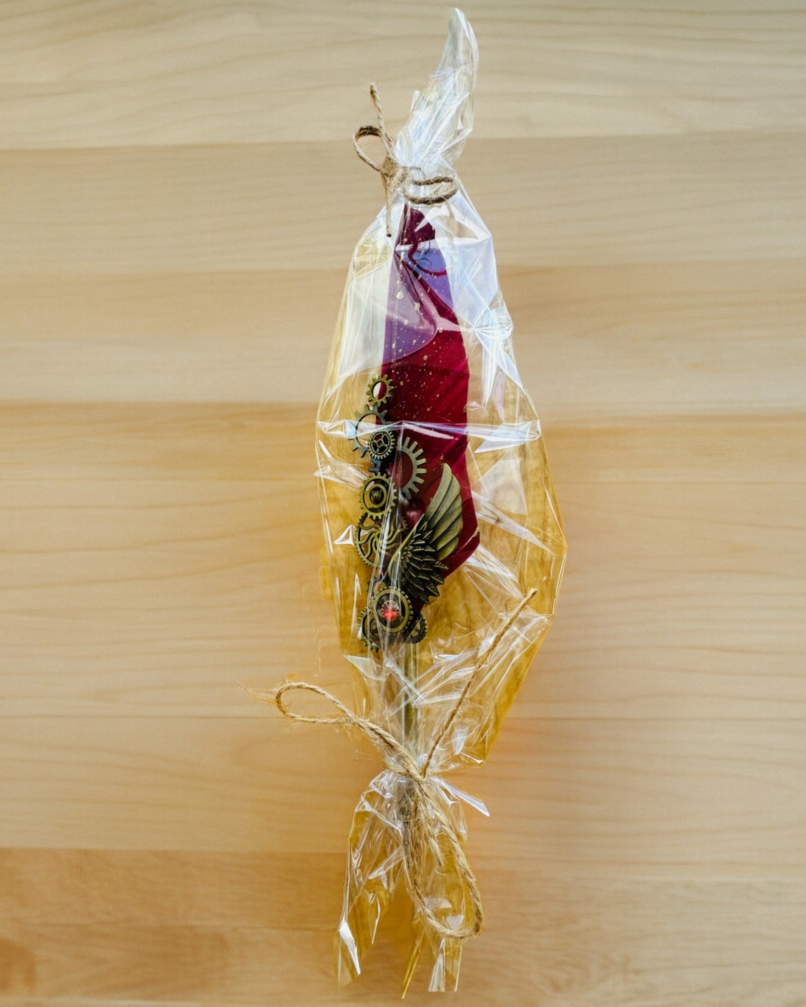 Set Regalo - Penna d'Oca Bordeaux-Viola "Eleganza Steampunk" con Possibilità di Incisione, per regalo