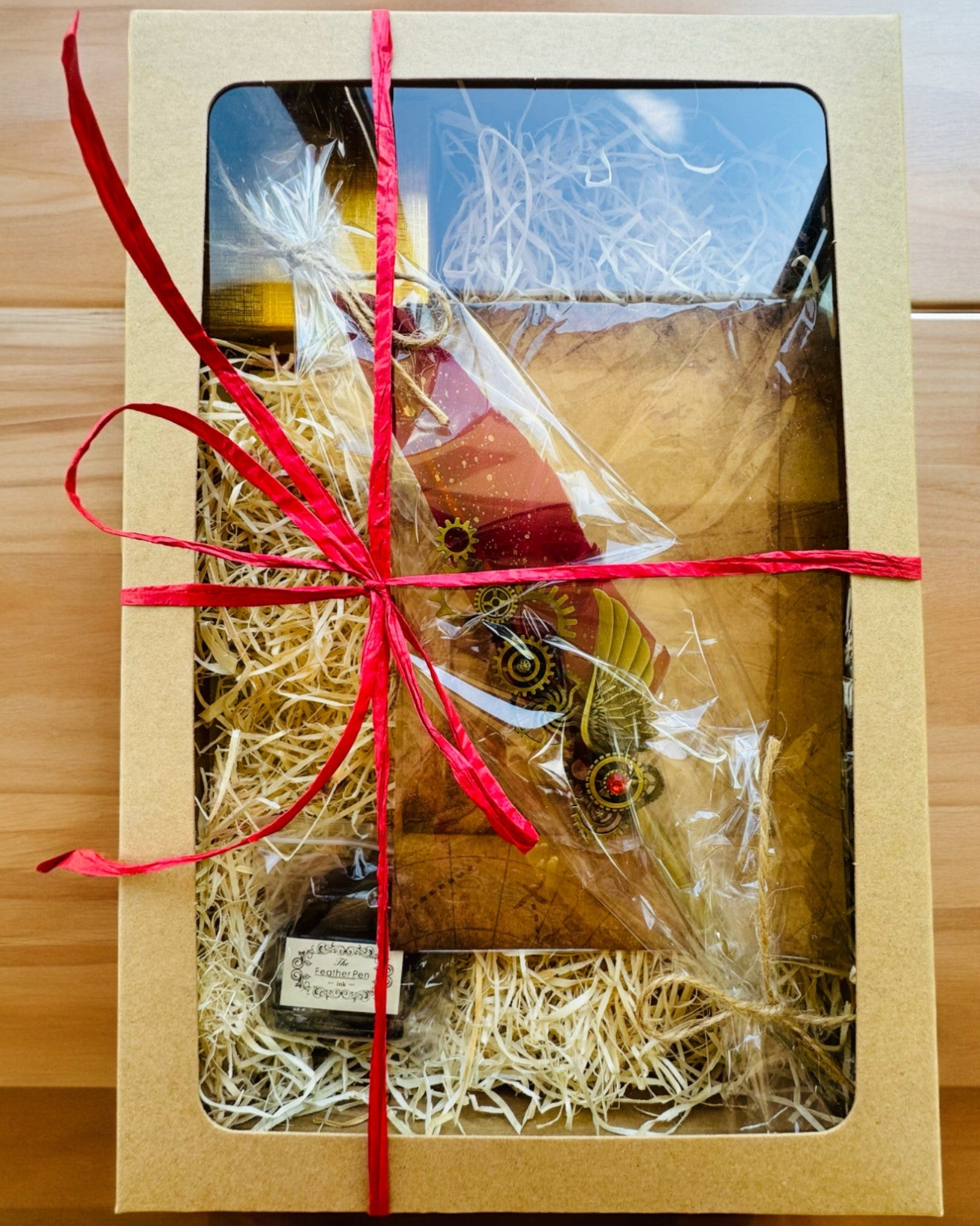 Set Regalo - Penna d'Oca Bordeaux-Viola "Eleganza Steampunk" con Possibilità di Incisione, per regalo