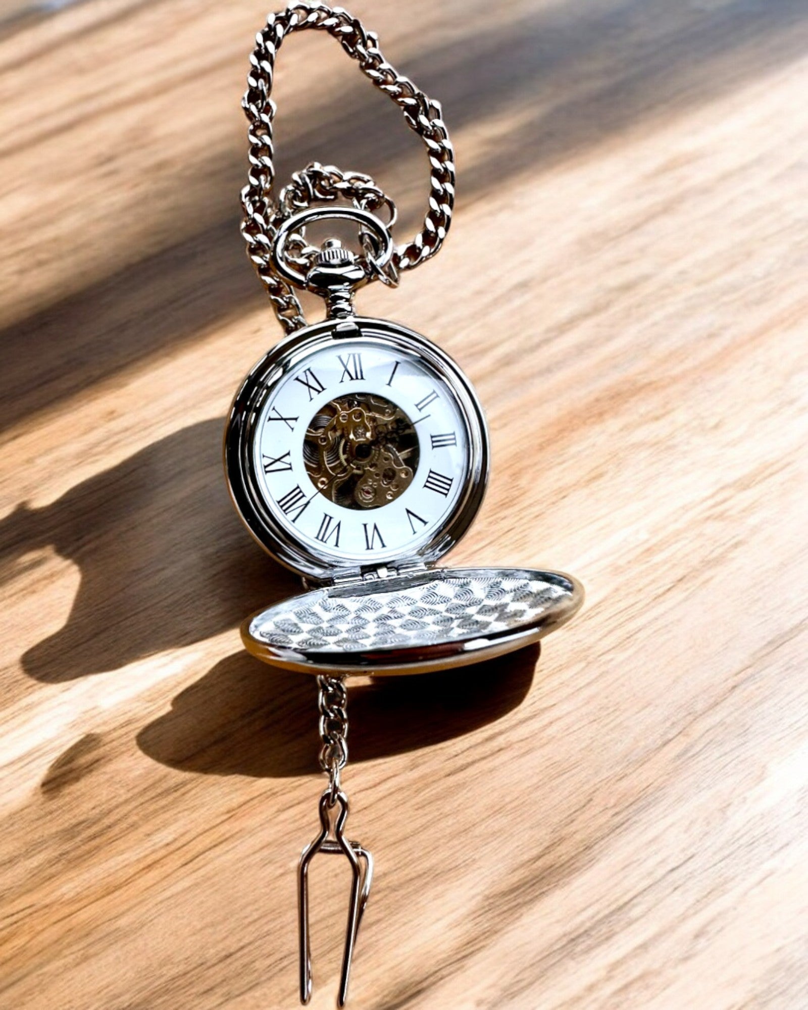 Orologio da Tasca Meccanico Classico con Doppio Coperchio, Manuale, Colore Argento
