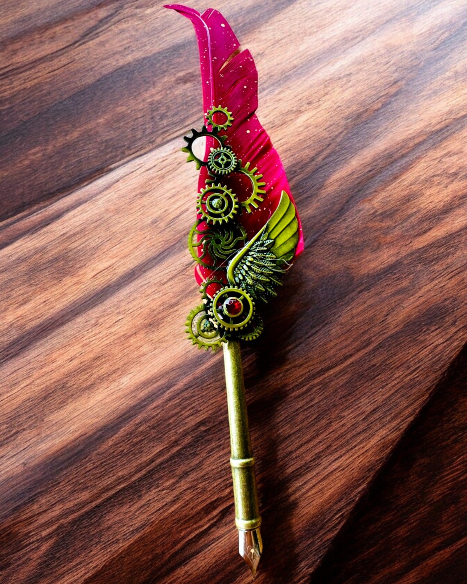 Penna Calligrafica "Eleganza Steampunk" con Piuma di Tacchino - Fatto a Mano 5 varianti tra cui scegliere, personalizzazione con incisione per regalo