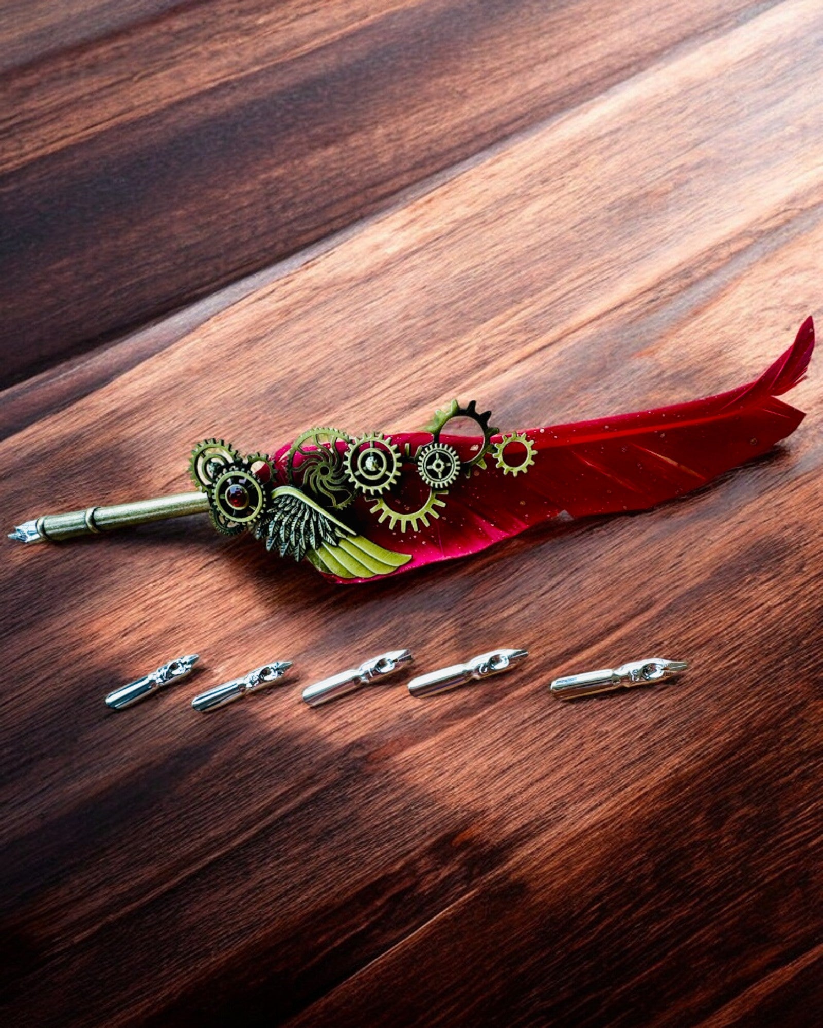 Penna Calligrafica "Eleganza Steampunk" con Piuma di Tacchino - Fatto a Mano 5 varianti tra cui scegliere, personalizzazione con incisione per regalo