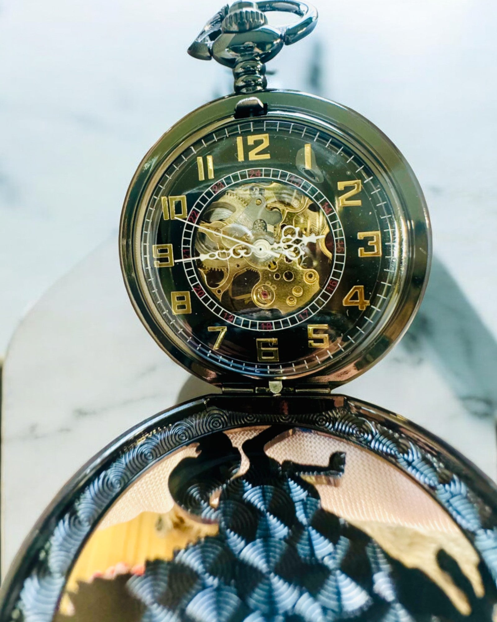 Orologio da Tasca "Equus Tempus" - Nero con Motivo Cavallo, possibilità di personalizzazione con incisione - quadrante nero