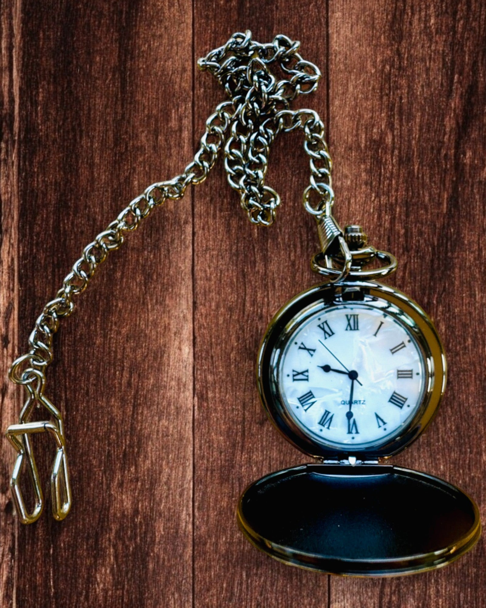 Orologio da Tasca Classico con Numeri Romani e Catena, al Quarzo, Lucentezza Nera - colore nero