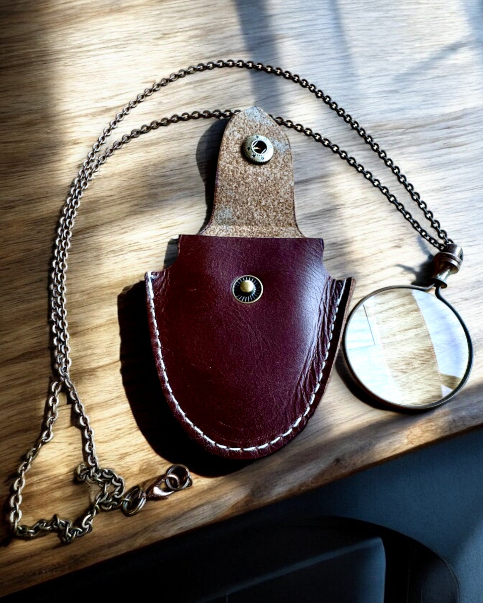 Vintage Look - Lente d'Ingrandimento in Vetro con Custodia in Pelle, possibilità di personalizzazione con incisione