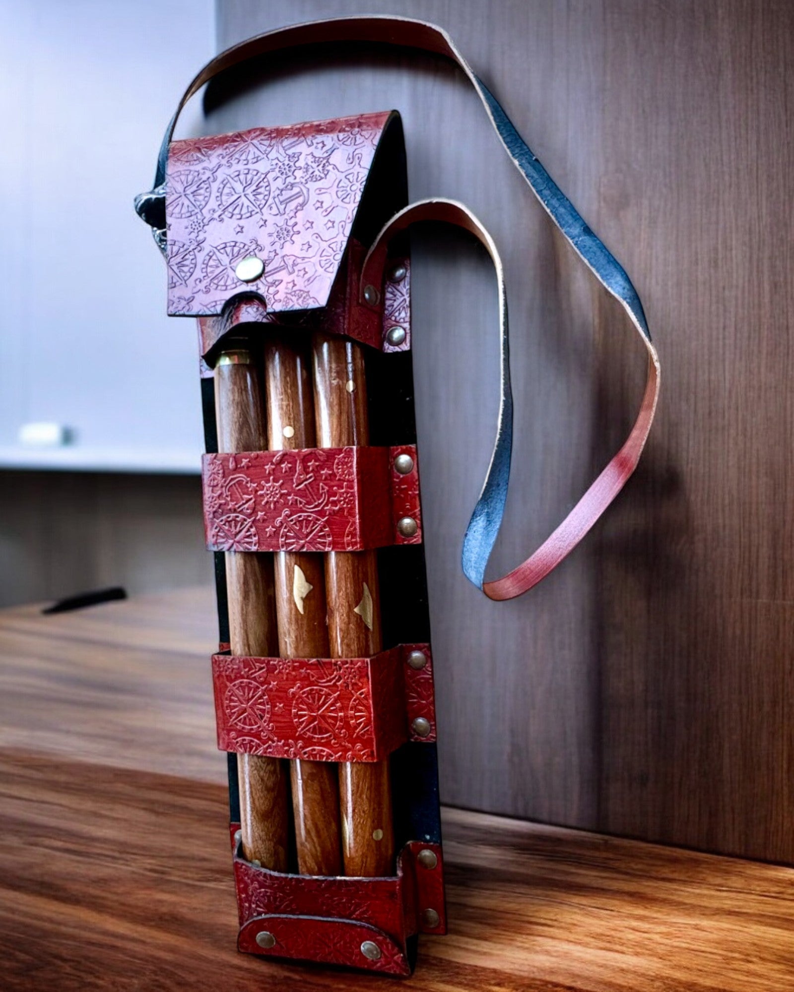 Custodia in pelle, copertura per bastoni da passeggio - possibilità di personalizzazione con incisione per regalo