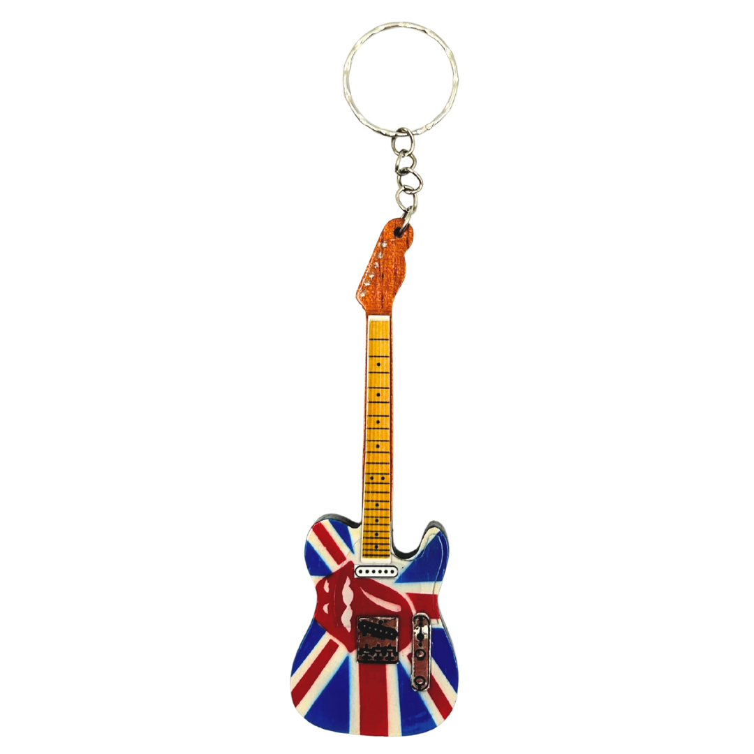 Portachiavi Chitarra in legno The Rolling Stones con incisione - regalo personalizzato in mogano, rosso, 6x11 cm