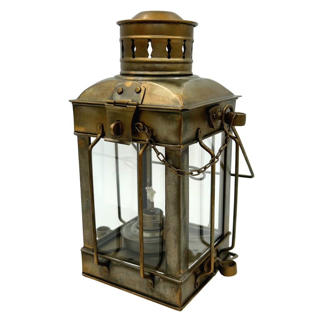 Lampada a petrolio retrò in acciaio LT608 color ottone anticato con possibilità di incisione