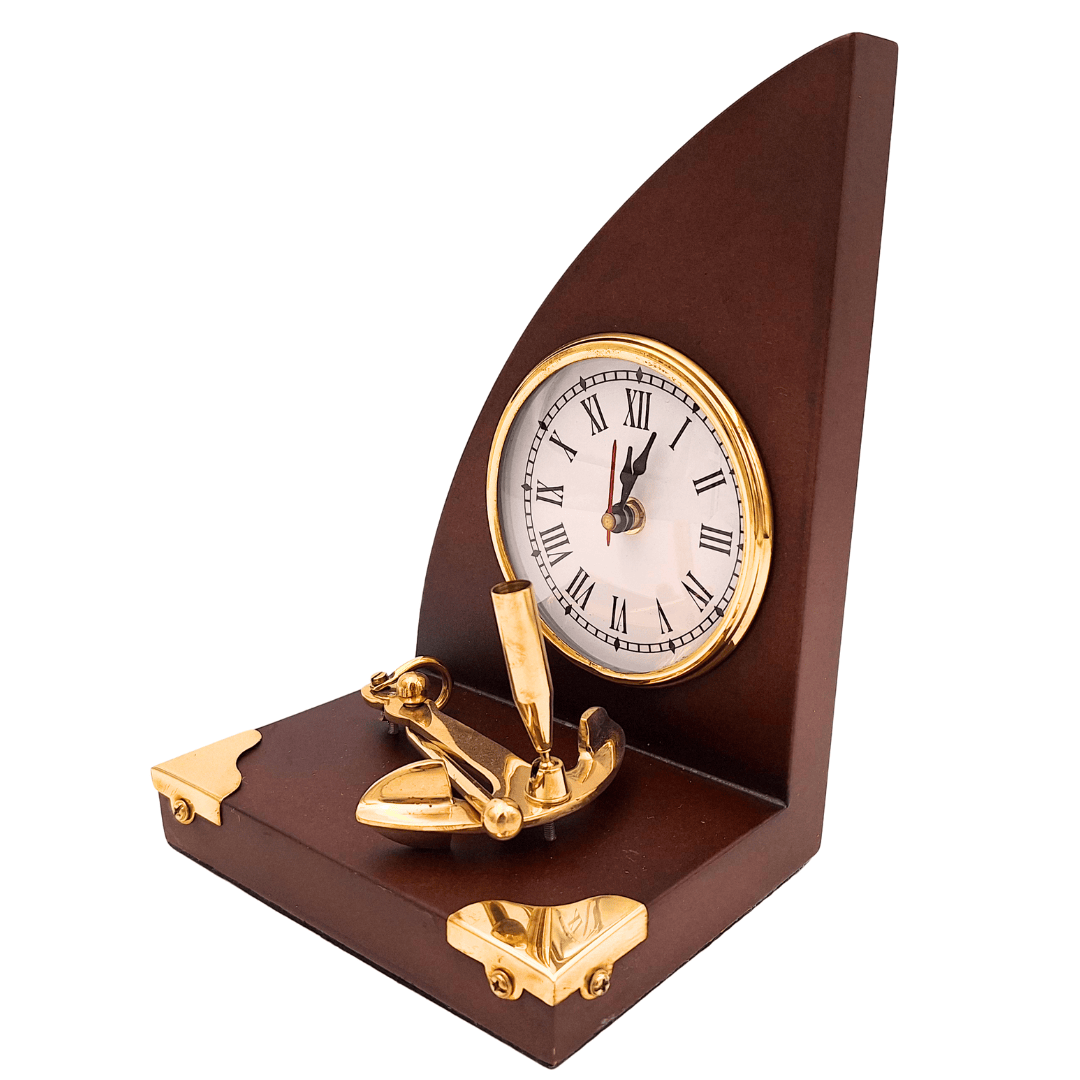 Elegante Set da Scrivania Marinaro Orologio e Portapenne in Ottone e Legno Laccato – Incisione Personalizzata – Regalo Ideale per Capo o Appassionato di Stile Vintage – Dimensioni 16 x 12,5 x 23 cm