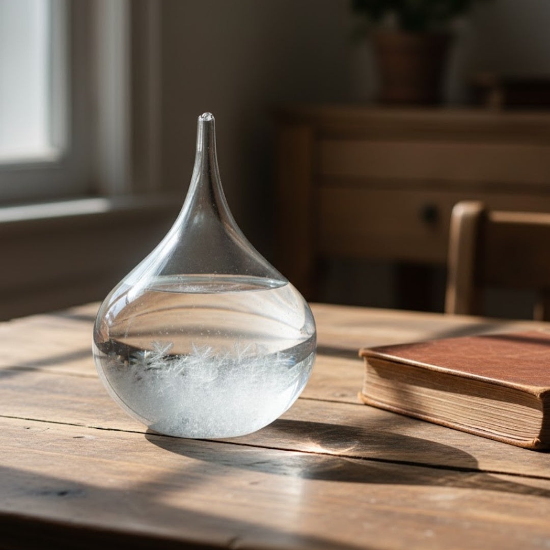 Barometro tempesta Fitzroya - goccia Storm Glass con possibilità di personalizzazione tramite incisione - elegante regalo a forma di goccia, altezza 11 cm, contenitore in vetro con cristalli unici che reagiscono ai cambiamenti del tempo