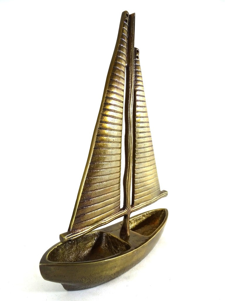 Modello di Yacht in Alluminio Dorato 38 cm con Possibilità di Personalizzazione Incisa