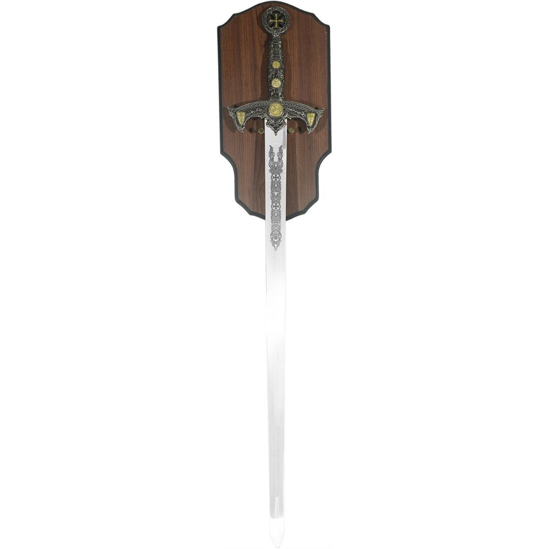 Replica della Spada dei Templari con Incisione su Supporto in Legno