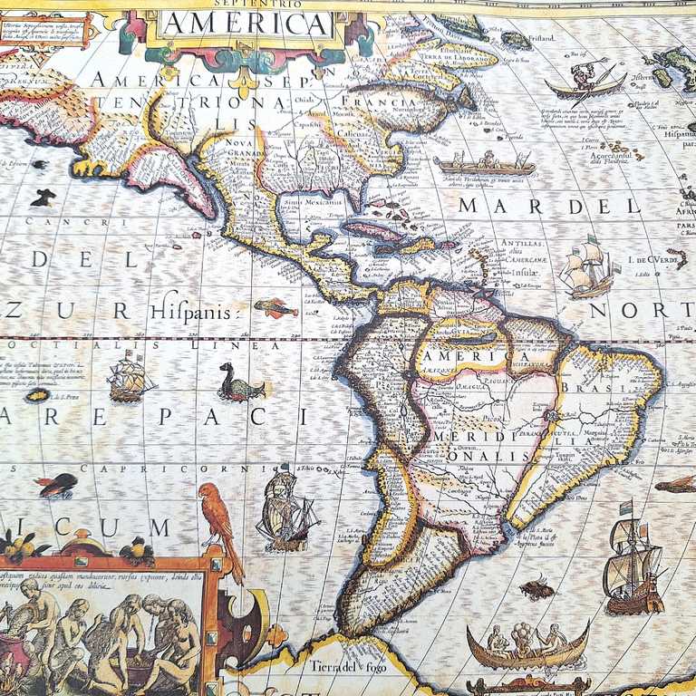 Mappa dell’America 1628 - ristampa J. Hondius con possibilità di personalizzazione con incisione - regalo ideale per viaggiatori e appassionati di storia - dimensioni 37,5 x 50 cm
