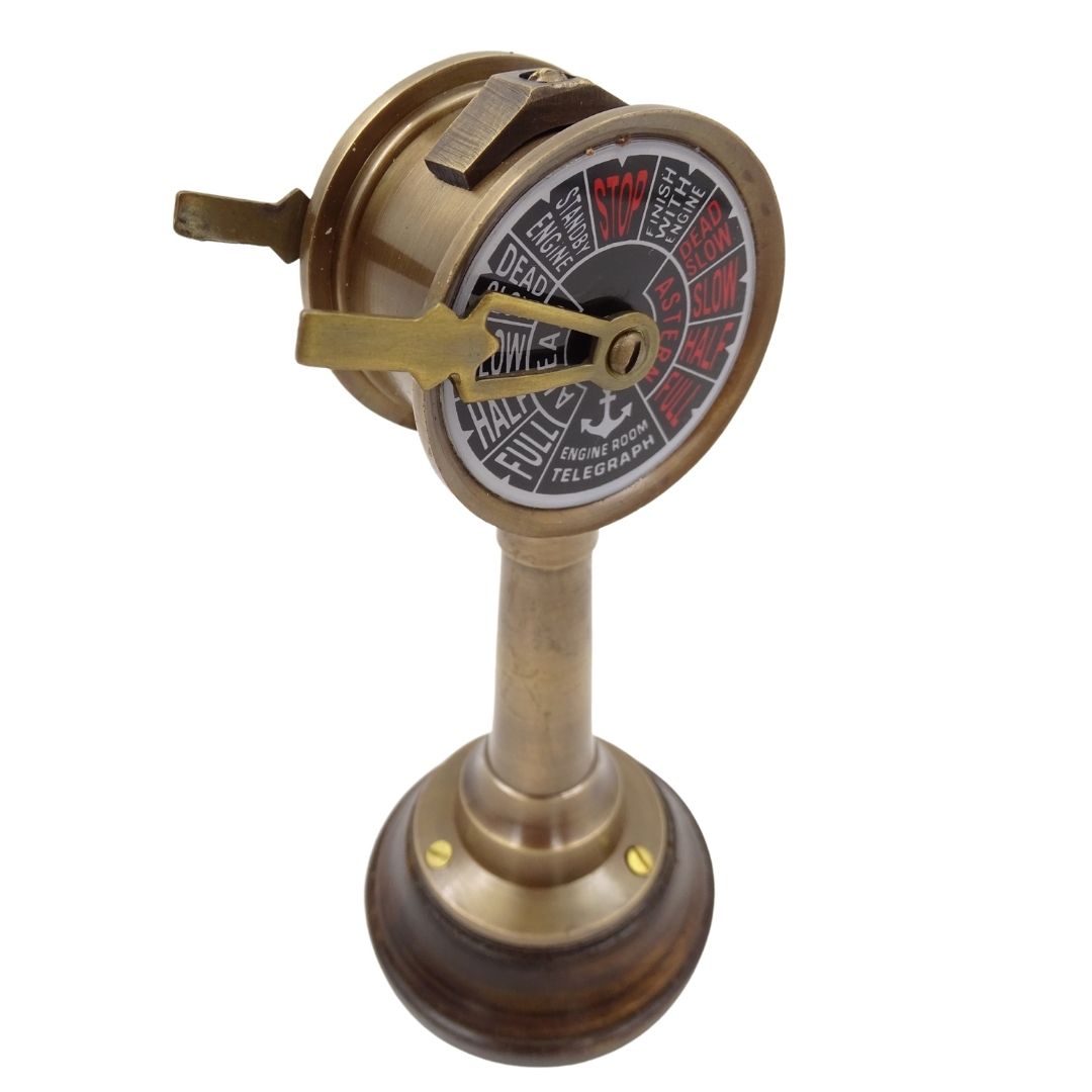 Telegrafo a macchina TG4 da nave con incisione - Regalo personalizzato in ottone e legno, altezza 16,5 cm, colori oro e marrone