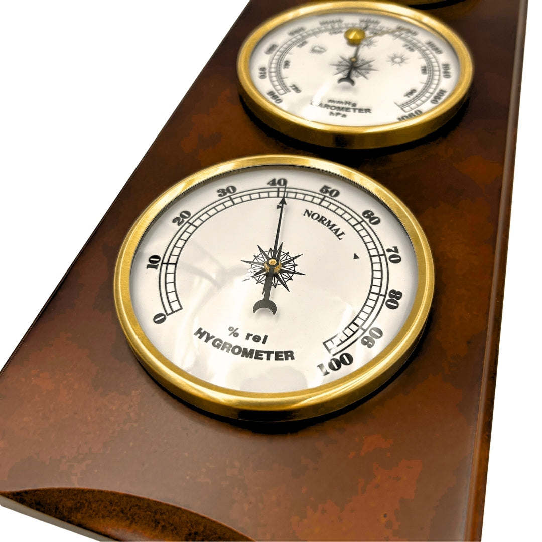 Elegante Stazione Meteo Retrò 36 cm con Incisione – Barometro, Termometro, Igrometro in Custodia in Legno