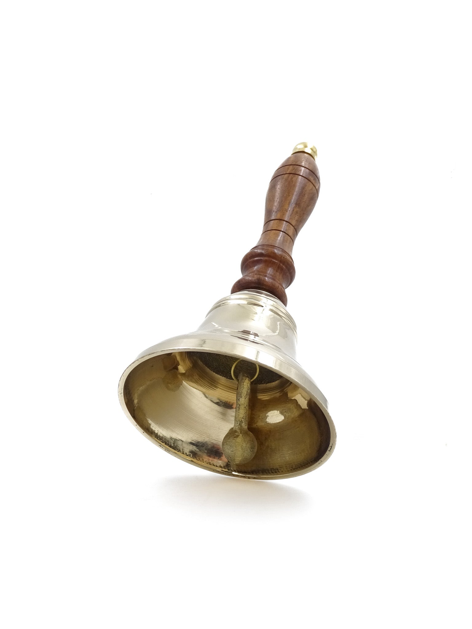 Campanello a mano in ottone con manico in legno in stile retrò – incisione personalizzata, ideale come regalo – altezza 16 cm, diametro 7,5 cm, oro e marrone
