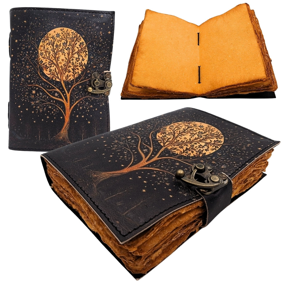 Taccuino in pelle vintage retrò Albero e Luna 200 pagine con possibilità di personalizzazione con incisione