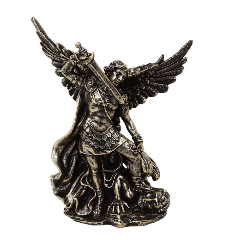 Statuetta di San Michele che combatte il drago in poliresina 13,5 cm con possibilità di personalizzazione con incisione
