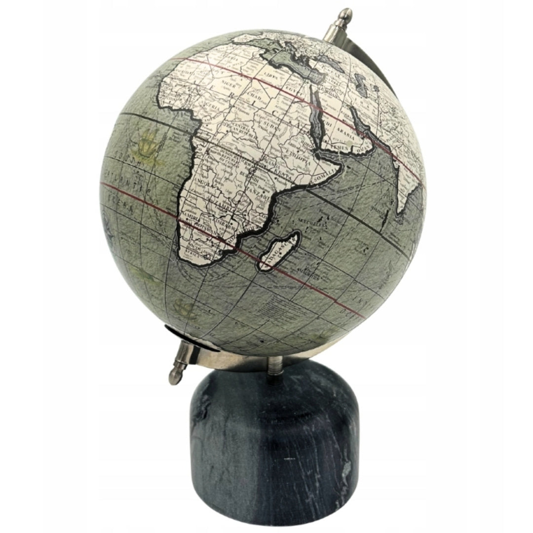 Globo decorativo su base in pietra da 30 cm con possibilità di personalizzazione con incisione - Regalo elegante in tonalità di grigio e pietra nera