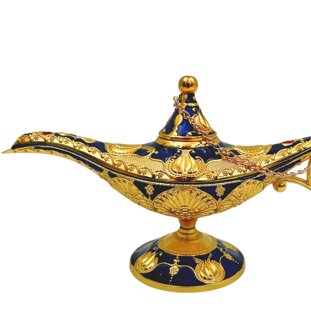 Lampada di Aladino LABB con decorazioni metalliche color oro, blu navy scuro, 22 x 7 x 11 cm