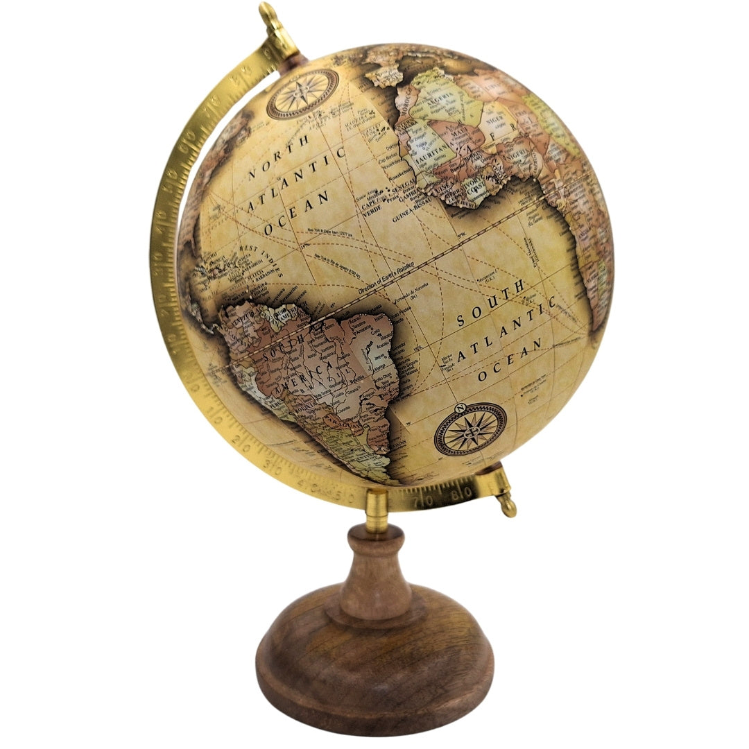 Globo decorativo retrò elegante su base in legno da 32 cm con possibilità di personalizzazione tramite incisione