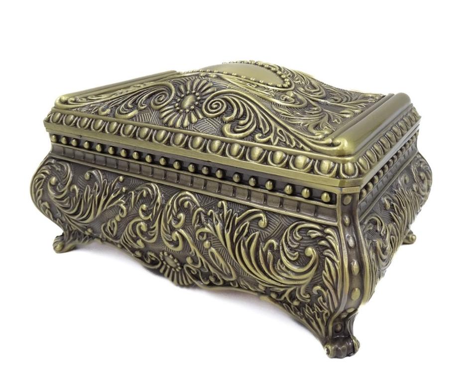 Elegante scatola metallica decorativa con incisione