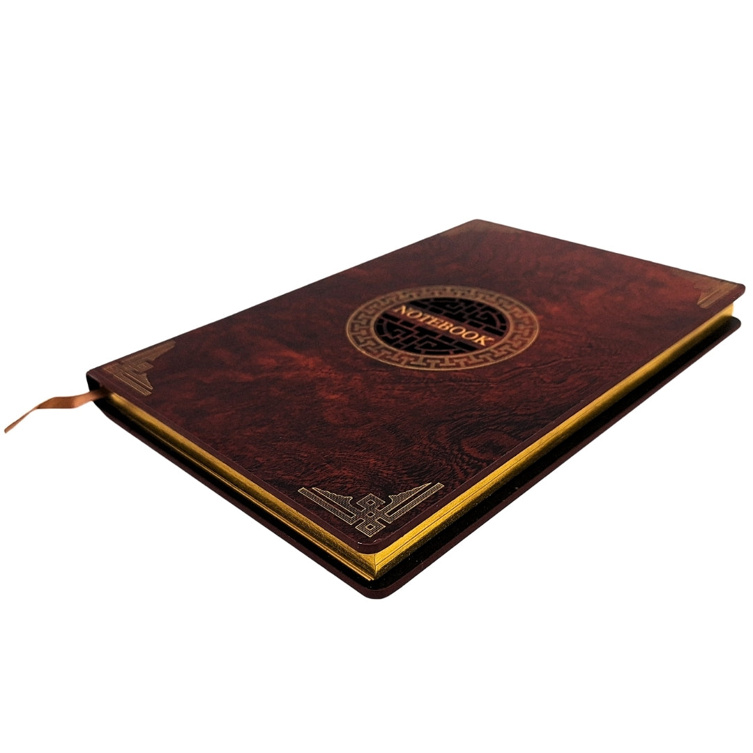 Elegante taccuino A5 con copertina in legno e incisione personalizzata – diario di lusso da regalo con bordi dorati e carta di alta qualità color marrone