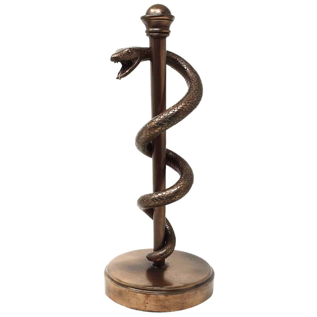 Figura Bastone di Esculapio 30 cm in resina - regalo personalizzato per medici, infermieri o farmacisti - decorazione marrone/ottone con incisione