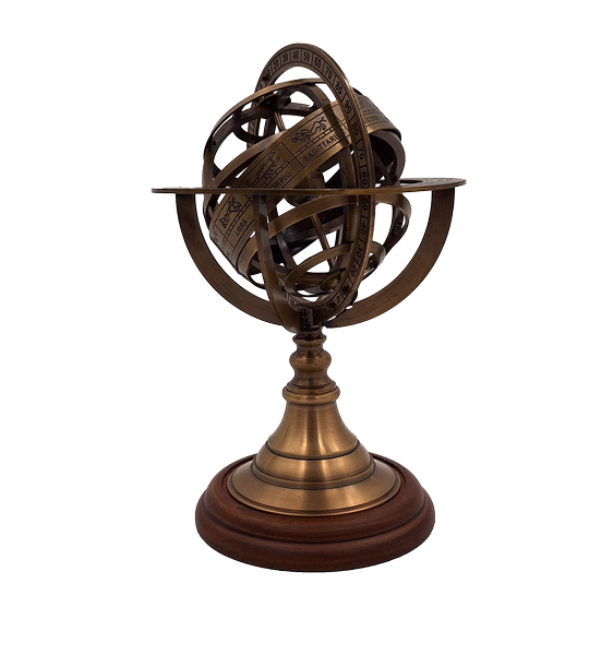 Astrolabio in ottone 21 cm con base in legno - Regalo personalizzato per appassionati di astronomia in colore oro