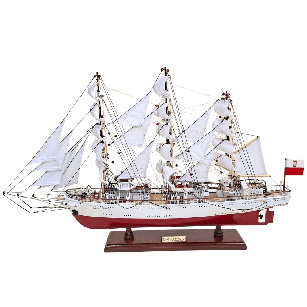 Modello esclusivo del veliero Dar Młodzieży XXL da 71 cm, con possibilità di personalizzazione tramite incisione